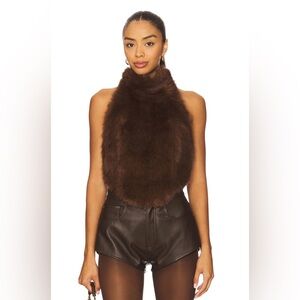 Bardot Dark Brown Faux Fur Halter Top
